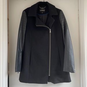 Express Leather Sleeve Military Style Winter Coat
